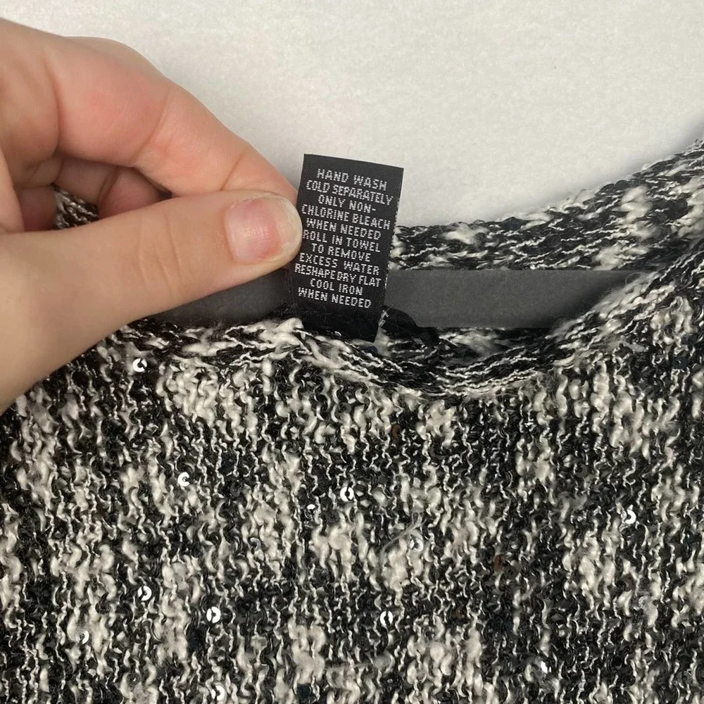 Alfani‎ Women's Size S Black and White with Sparkles Crewneck Pullover Sweater - Picture 5 of 7